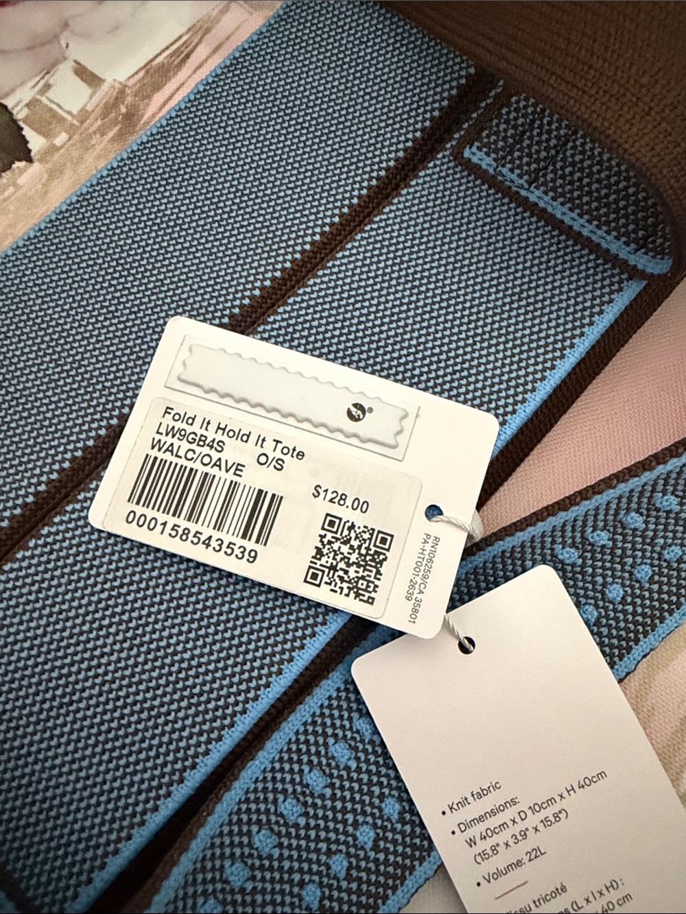 NWT Lululemon Fold It Hold It Tote 22L Walnut Crunch/Ocean Wave - Picture 4 of 4